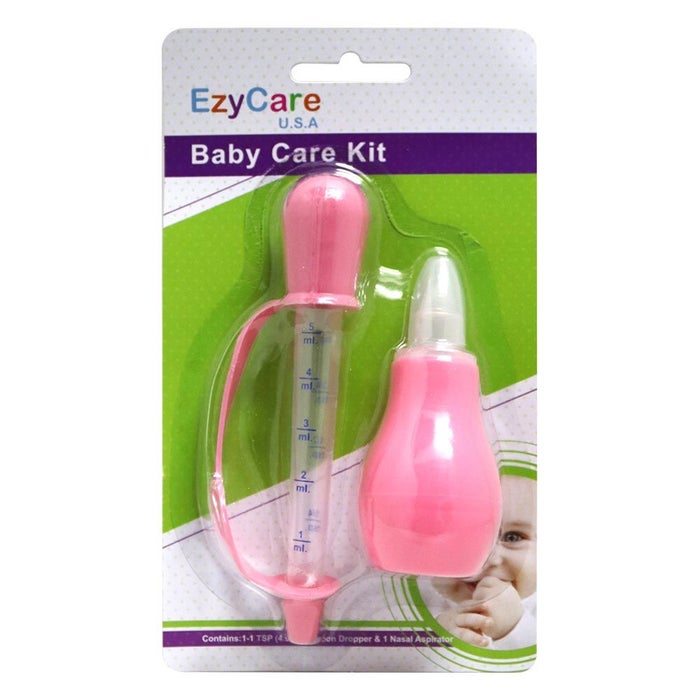 Ezycare Spoon Dropper Nasal Aspirator Baby Care Kit Pink myAster