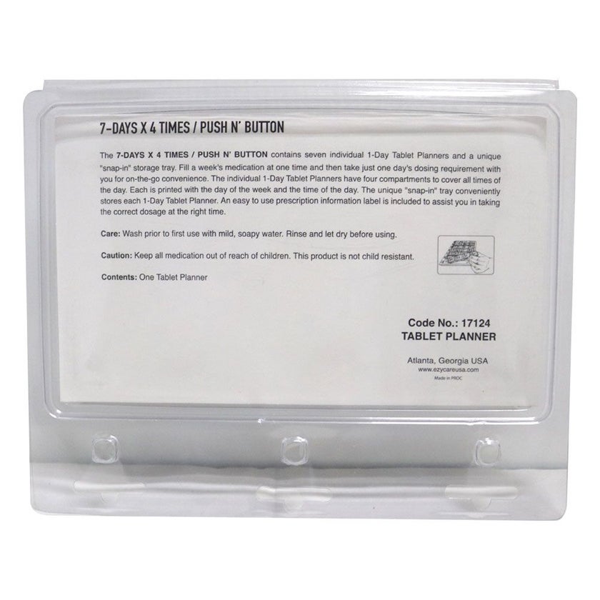 Ezycare 7 Days 4 Times Push N' Button Tablet Planner 17124