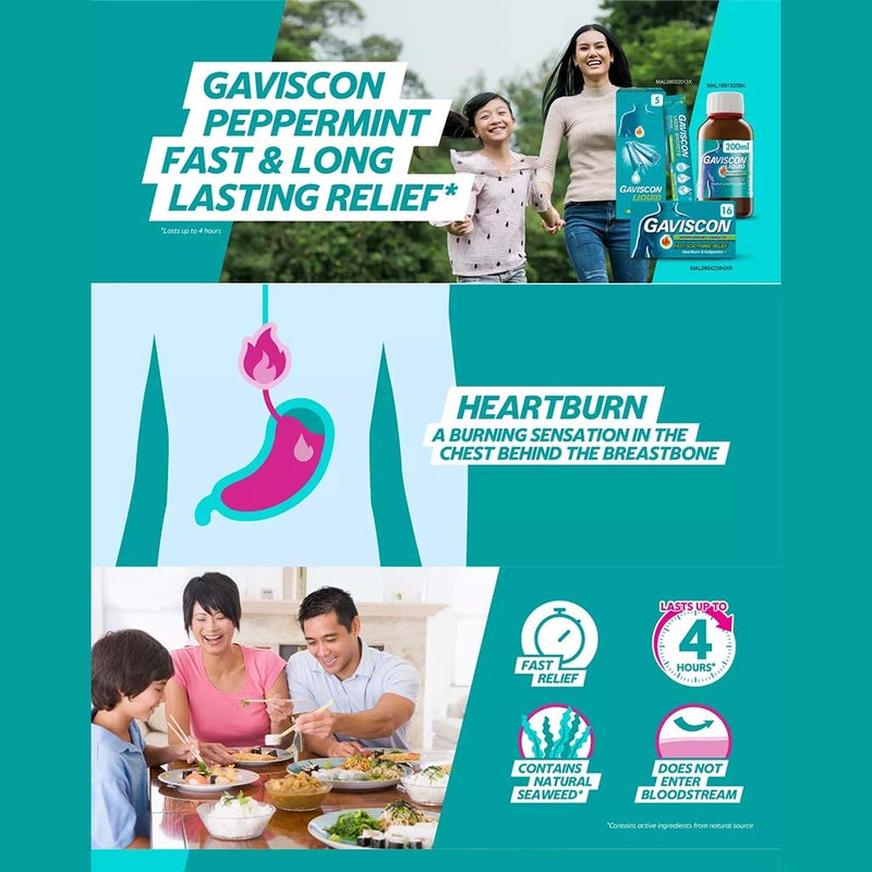 Gaviscon Liquid For Indigestion And Heartburn Peppermint Flavour 200ml
