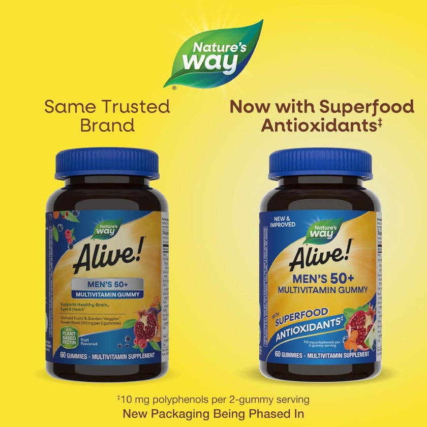 Alive 50+ Men's Multivitamin Gummies With Orchard Fruits & Garden Veggies, Pack of 60's