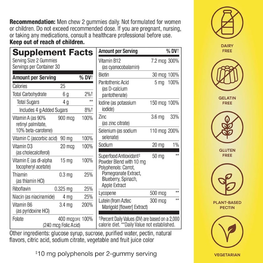 Alive 50+ Men's Multivitamin Gummies With Orchard Fruits & Garden Veggies, Pack of 60's