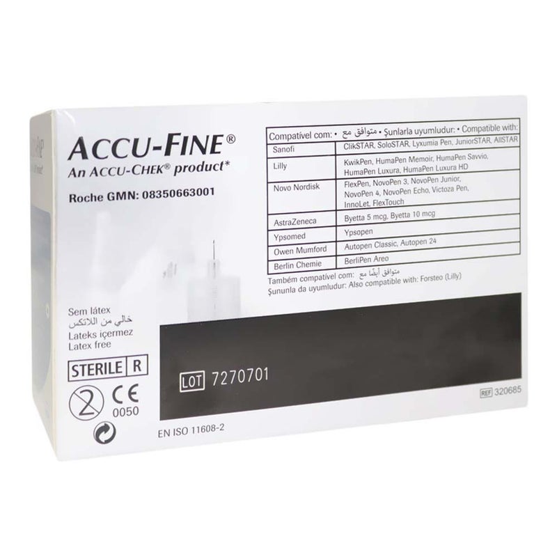 Accu-Fine Sterile Insulin Pen Needles For Diabetes & Painless Insulin Delivery 32 G x 4 mm, Pack of 100's