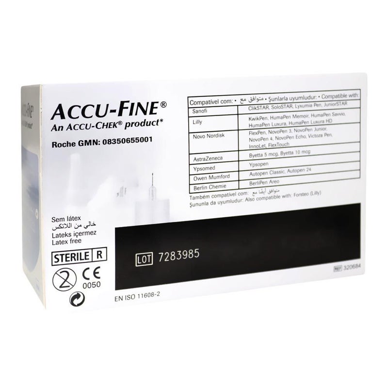 Accu-Fine Sterile Insulin Pen Needles For Diabetes & Painless Insulin Delivery 31 G x 5 mm, Pack of 100's