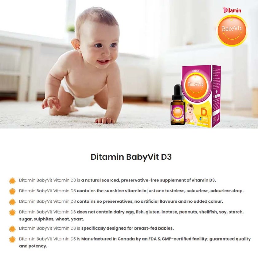 Ditamin BabyVit Liquid Vitamin D3 400 IU Drops 10ml