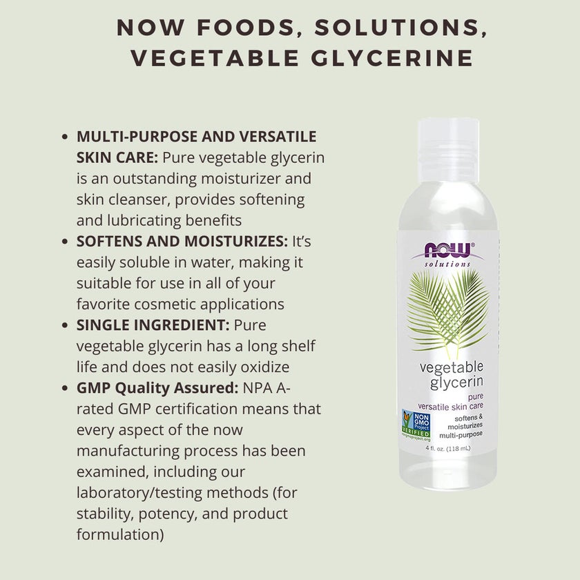 Now Solutions Vegetable Glycerin Oil, 100% Pure For Rough & Dry Skin Moisturization 118ml