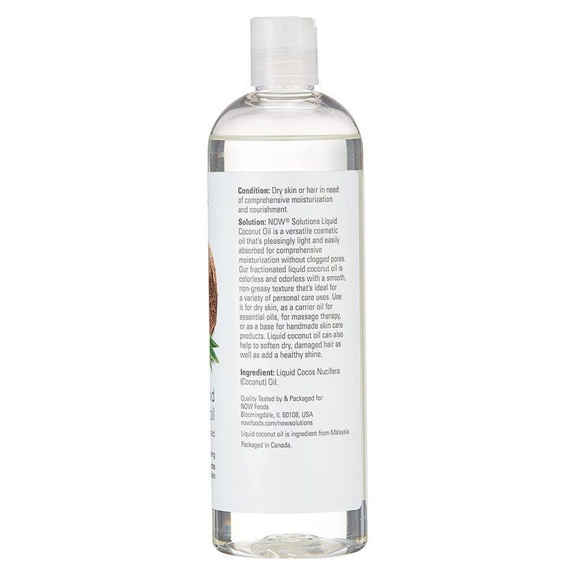 Now Solutions Pure Fractionated Liquid Coconut Oil For Dry Skin & Hair 475ml