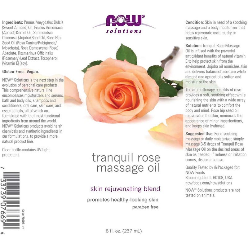 Now Solutions Tranquil Rose Massage Oil For Healthy Skin 237ml