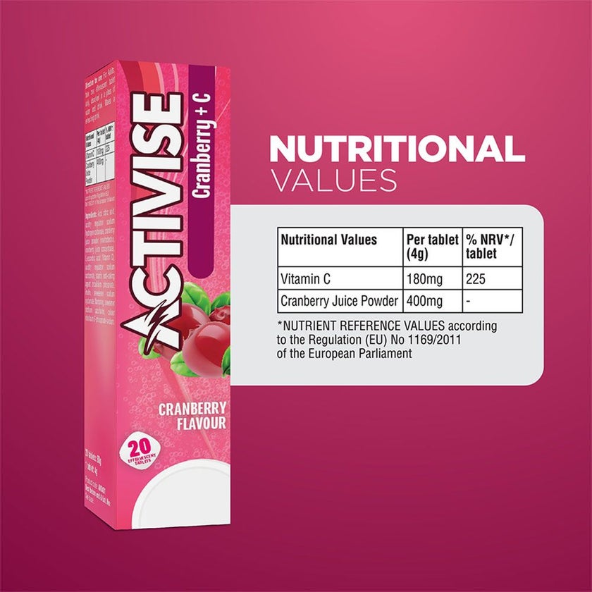 Activise Cranberry + Vitamin C Effervescent Tablets For Immunity Boost, Pack of 20's