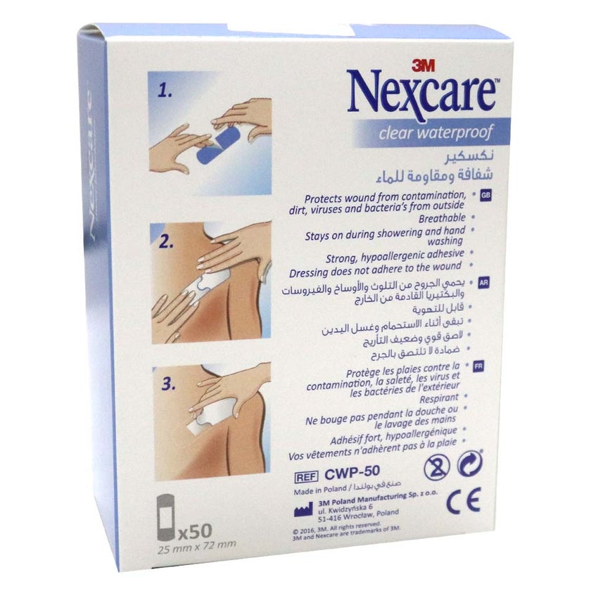 3M Nexcare Clear Waterproof One Size Bandages, Pack of 50's