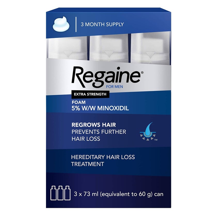 Regaine For Men 5% Extra Strength Hair Foam 73ml, Pack of 3's