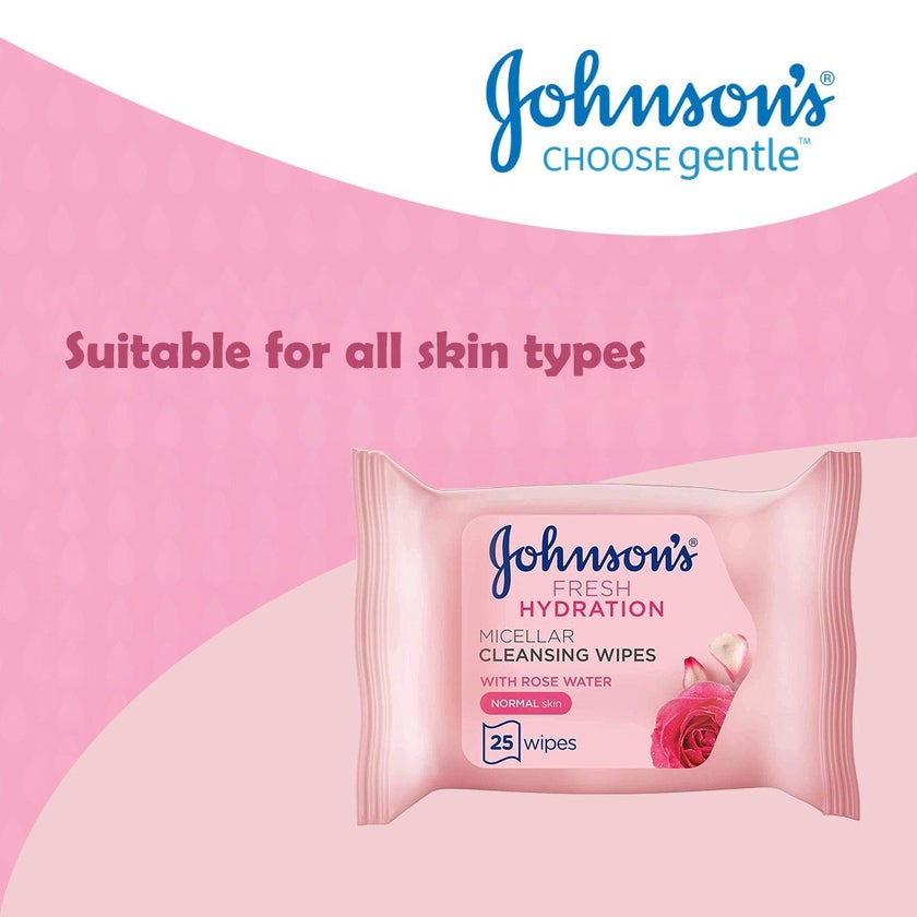 Johnson's Fresh Hydration Ultra-Soft Micellar Cleansing Makeup Remover Wipes For Normal Skin, Pack of 25's
