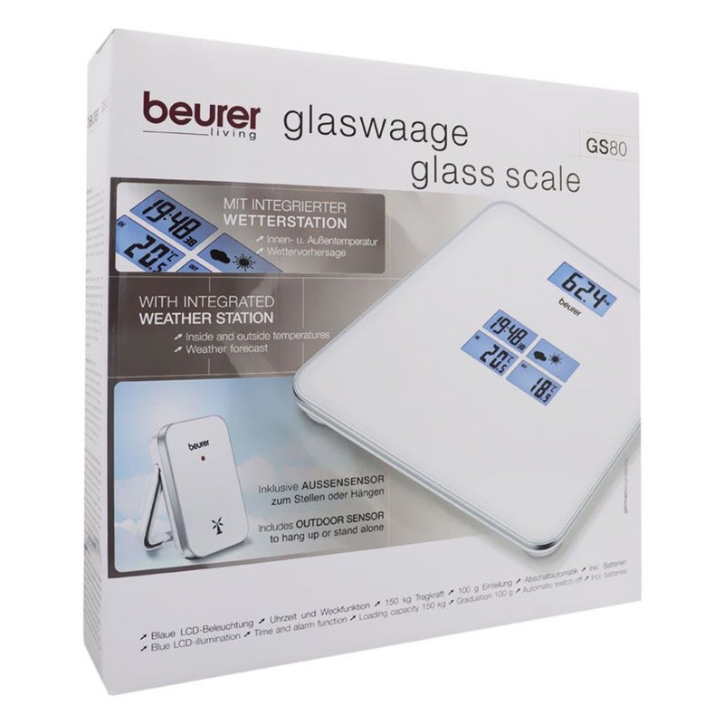 Beurer GS80 Digital Glass Bathroom Scale With Integrated Weather Station