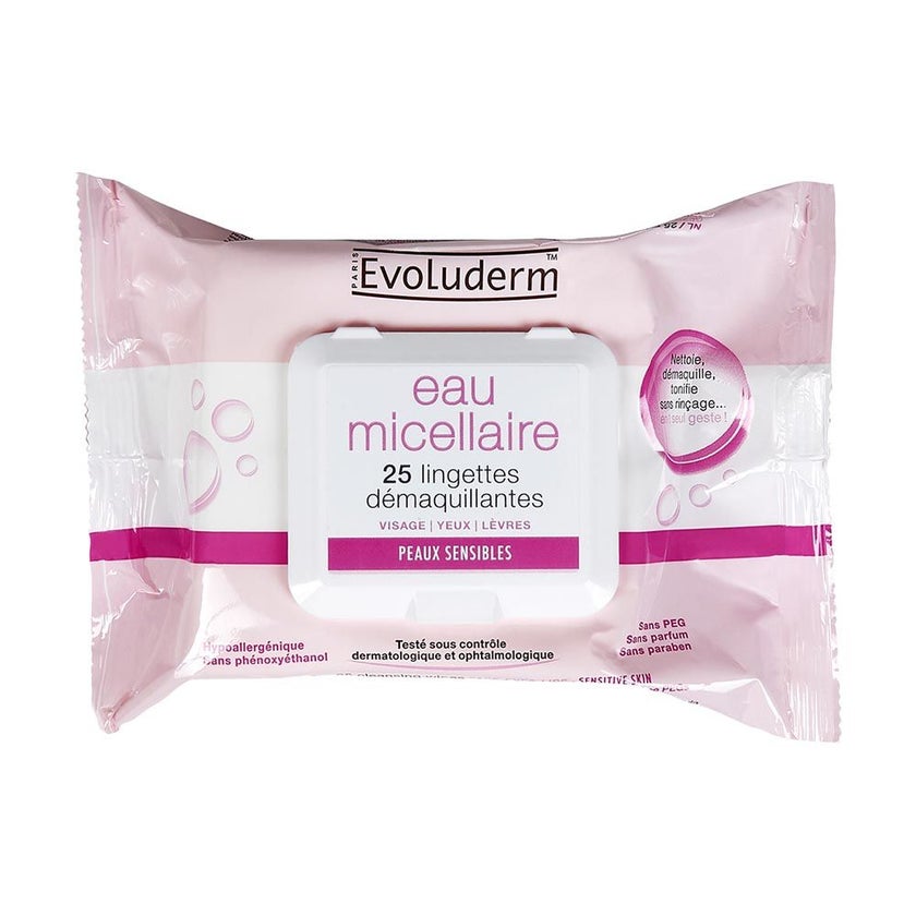 Evoluderm Micellar Water Cleansing Wipes, Pack of 25's - 16279