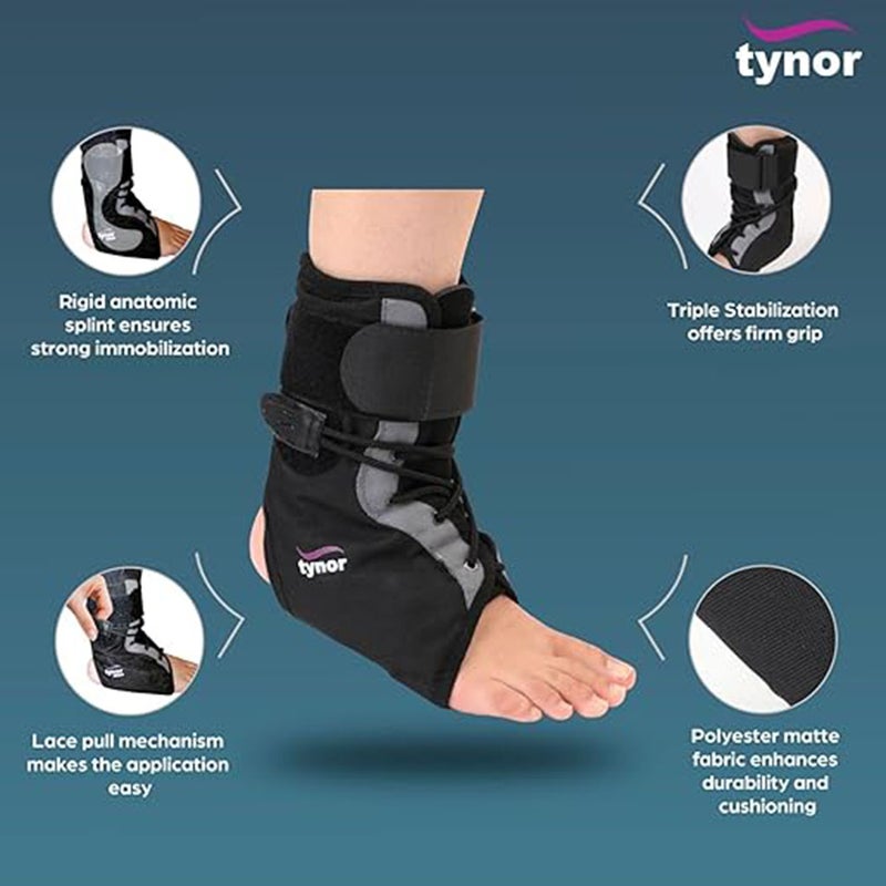 Tynor Ankle Brace, Size - Medium Size - Black, Pack of 1’s