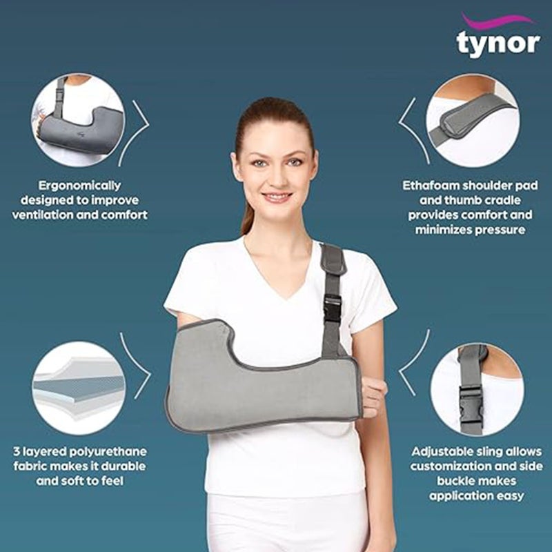 Tynor Pouch Arm Sling For Right/Left Arm, Medium Size - Grey, Pack of 1’s