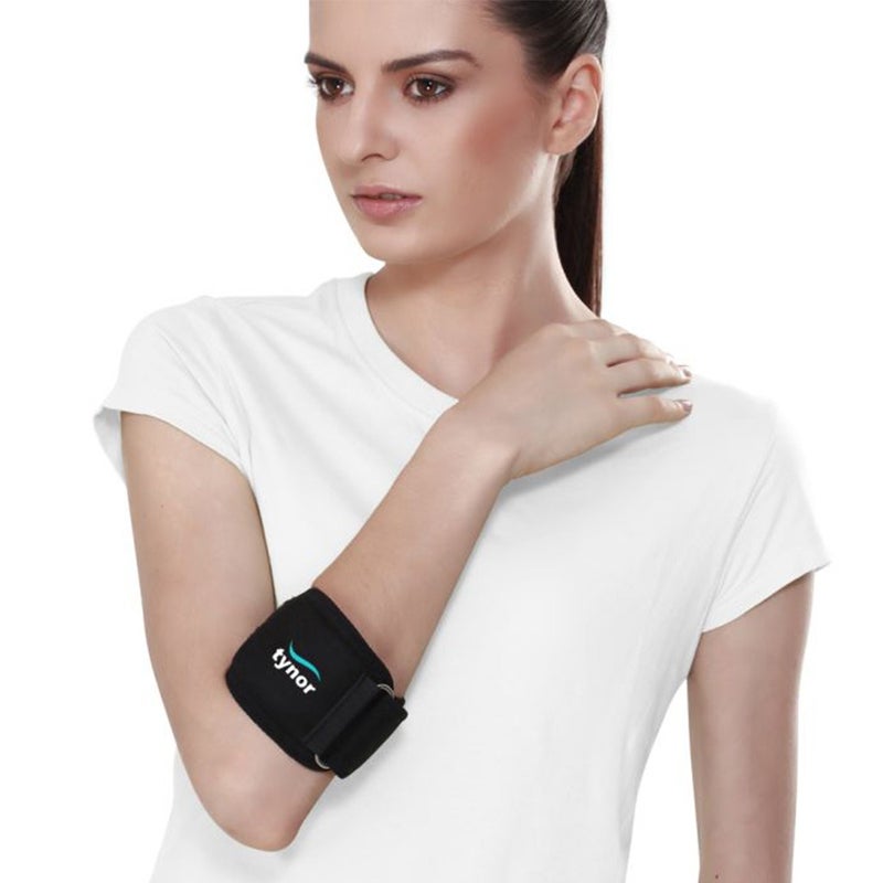 Tynor Tennis Elbow Support With Silicone Pad Large Size - Black, Pack of 1’s
