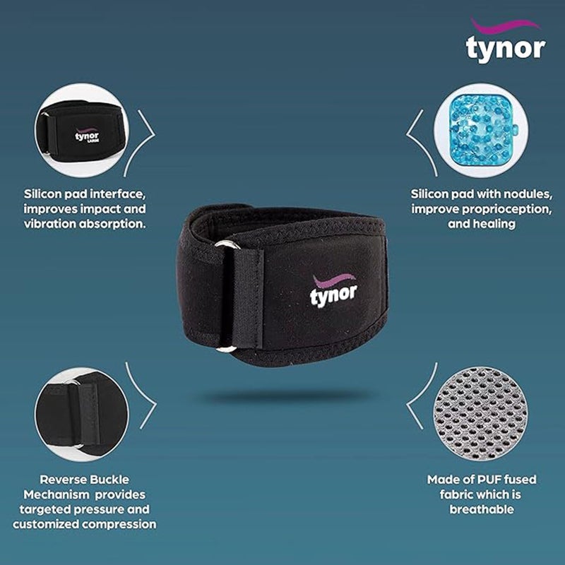 Tynor Tennis Elbow Support With Silicone Pad, Small Size - Black, Pack of 1’s