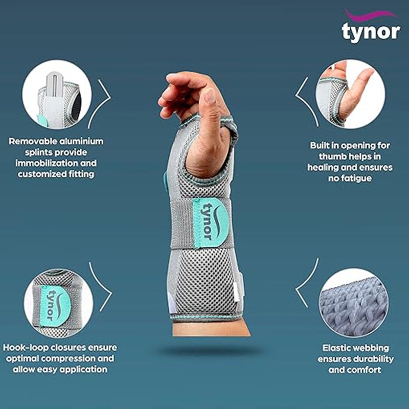 Tynor Wrist & Forearm Splint For Left/Right Wrist, Medium Size - Grey, Pack of 1’s