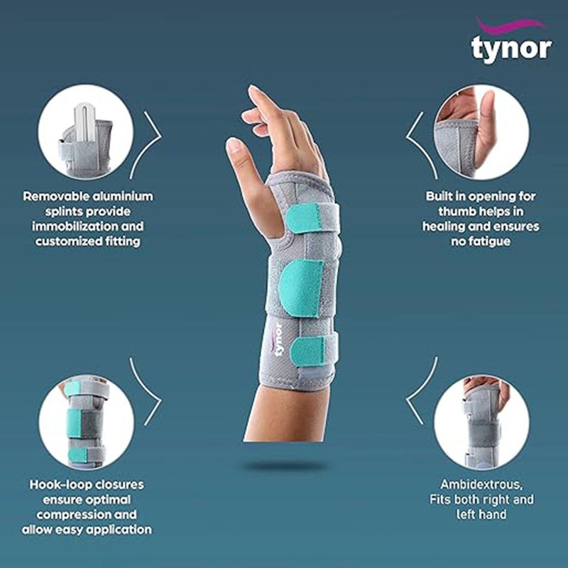 Tynor Wrist Splint For Right/Left Wrist E43, Large Size - Grey, Pack of 1’s 