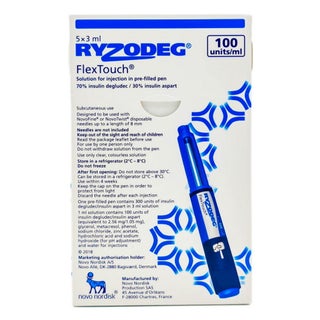 Ryzodeg Flex Touch Insulin 100IU/ml Pre-Filled Pen 3ml, Pack of 5's