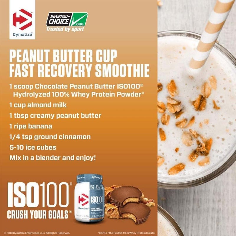 Dymatize ISO 100 Fast Absorbing Protein Powder, 100% Whey Protein Isolate, Gourmet Chocolate Peanut Butter, 2.3kg