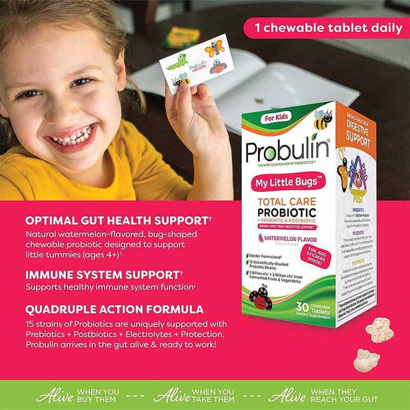 Probulin My Little Bugs Total Care Kid's Probiotic Watermelon Chewable Tablets, Pack of 30's