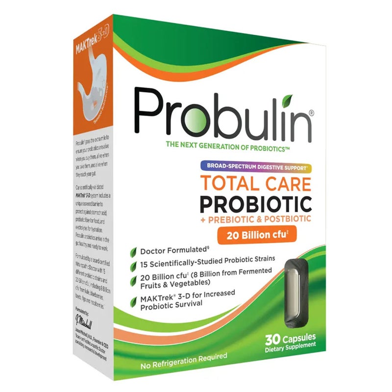Probulin Total Care Probiotic + Prebiotic and Postbiotic Capsules For Digestive Support, Pack of 30's