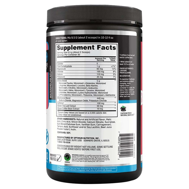 Optimum Nutrition Essential Amino Energy Electrolytes Watermelon 285g 30 Servings