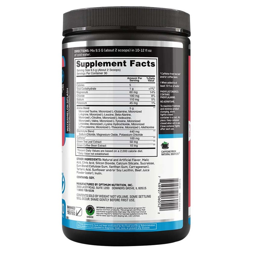 Optimum Nutrition Essential Amino Energy Electrolytes Watermelon 285g 30 Servings