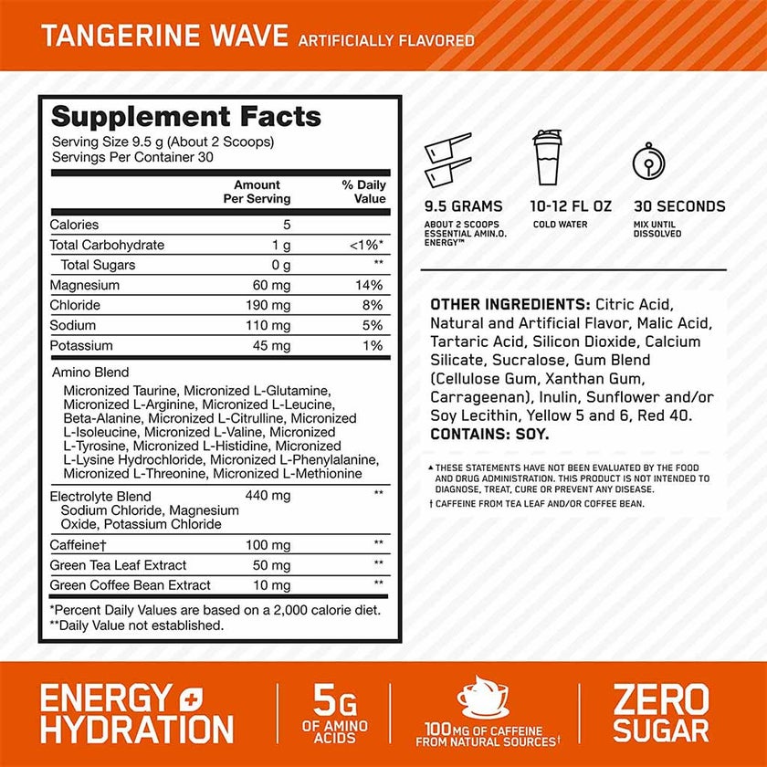 Optimum Nutrition Essential Amino Energy Electrolytes Tangerine 285g 30 Servings