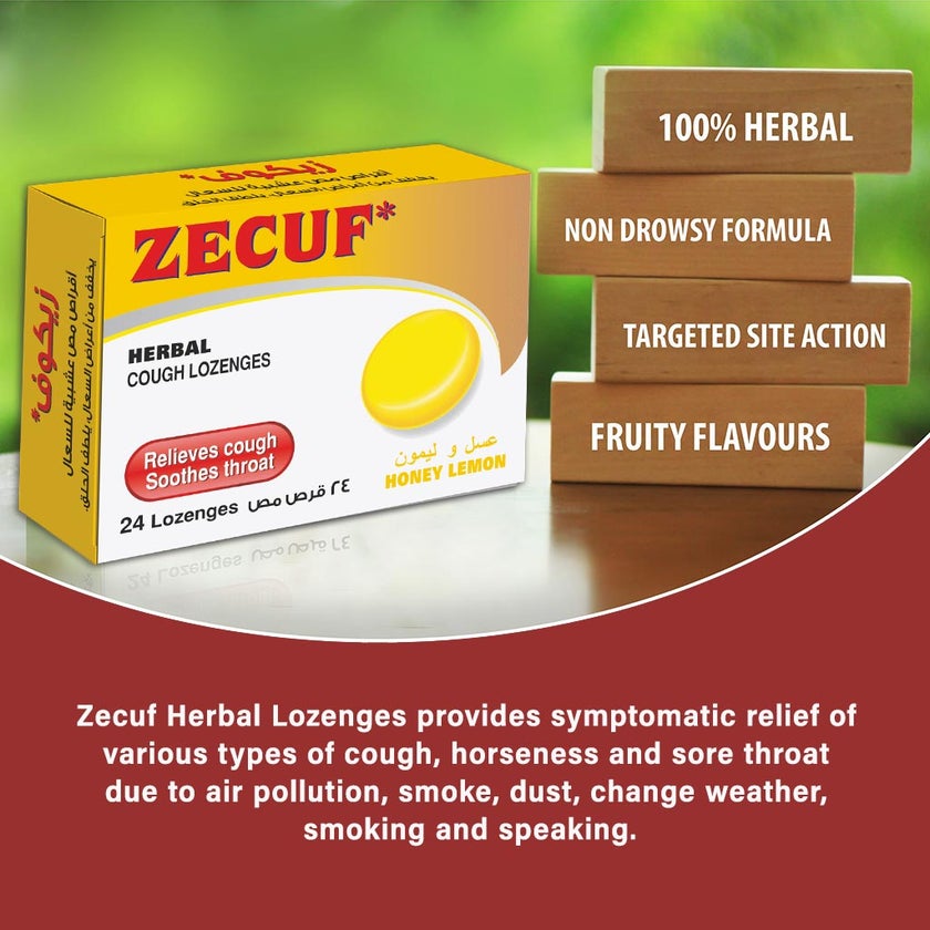 Zecuf Herbal Cough Honey Lemon Lozenges, Pack of 24's
