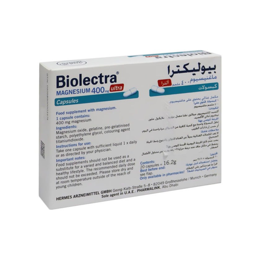 Hermes Bioelectra Ultra Magnesium 400mg Capsules, Pack of 20's