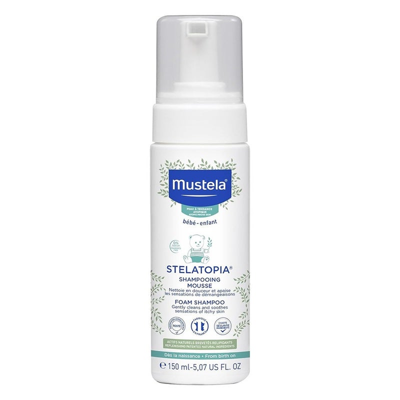 Mustela Stelatopia Foam Baby Shampoo For Atopic Prone Skin, Fragrance-Free 150ml