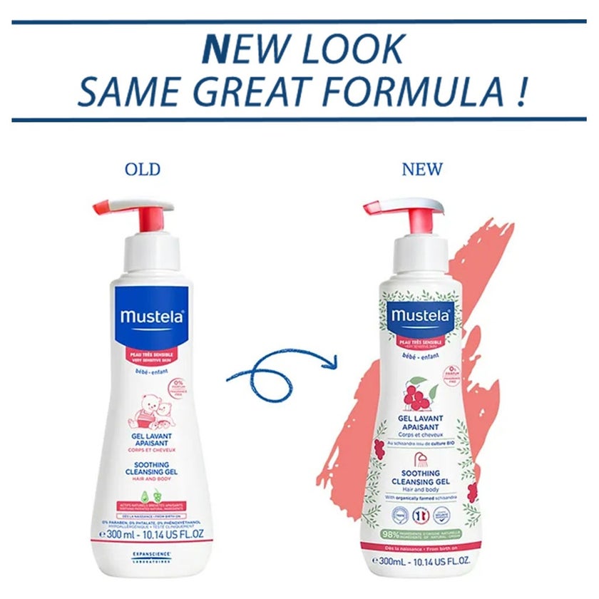 Mustela Baby Soothing Cleansing Gel For Hair and Body, Fragrance Free 300ml