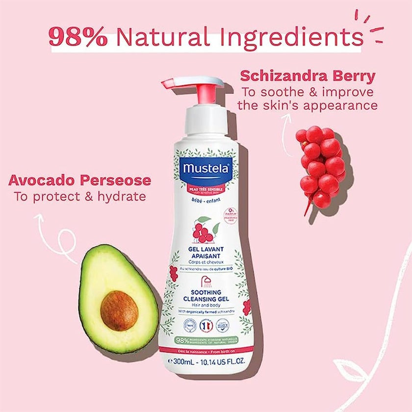 Mustela Baby Soothing Cleansing Gel For Hair and Body, Fragrance Free 300ml