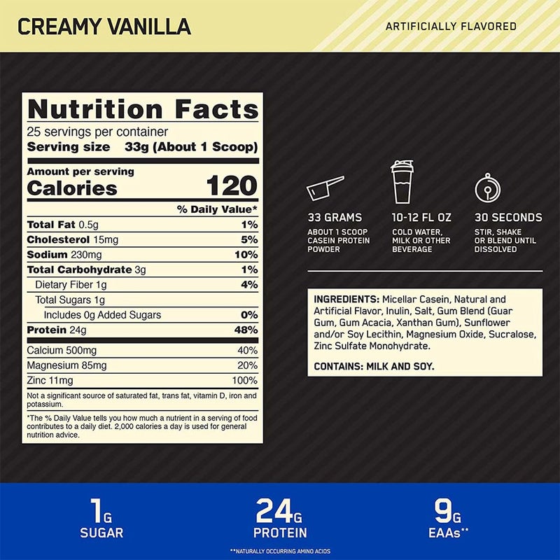 Optimum Nutrition Gold Standard 100% Casein Protein Creamy Vanilla 2lb