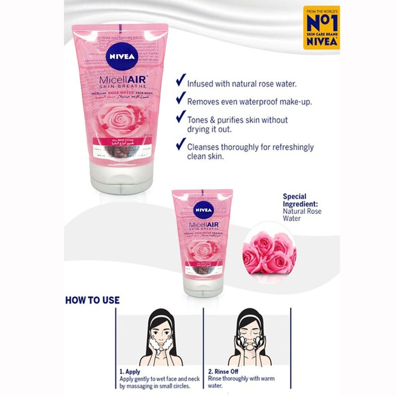 Nivea MicellAIR Skin Breathe Micellar Rose Water Facial Wash 150 mL