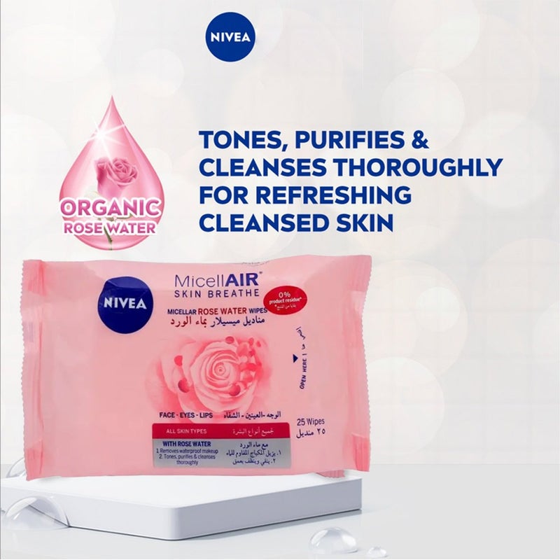 Nivea MicellAIR Skin Breathe Micellar Rose Water Wipes 25's