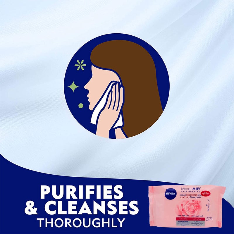 Nivea MicellAIR Skin Breathe Micellar Rose Water Wipes 25's