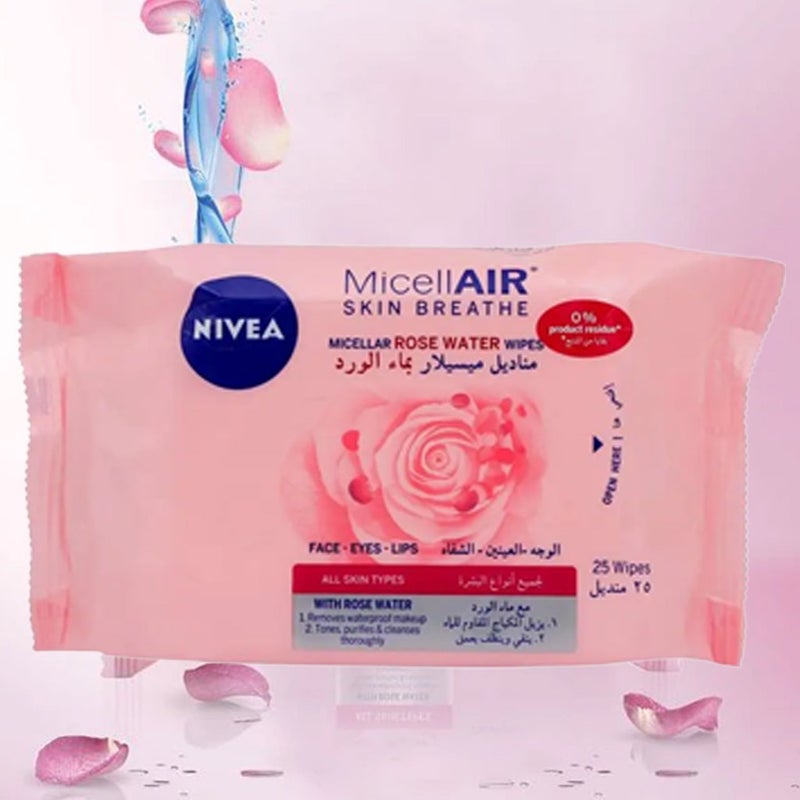 Nivea MicellAIR Skin Breathe Micellar Rose Water Wipes 25's