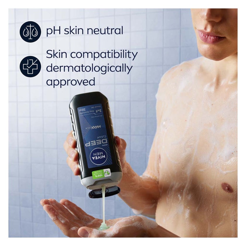 Nivea Men Deep Clean Maxx Tech 3 in 1 Face, Body & Hair Shower Gel 250ml