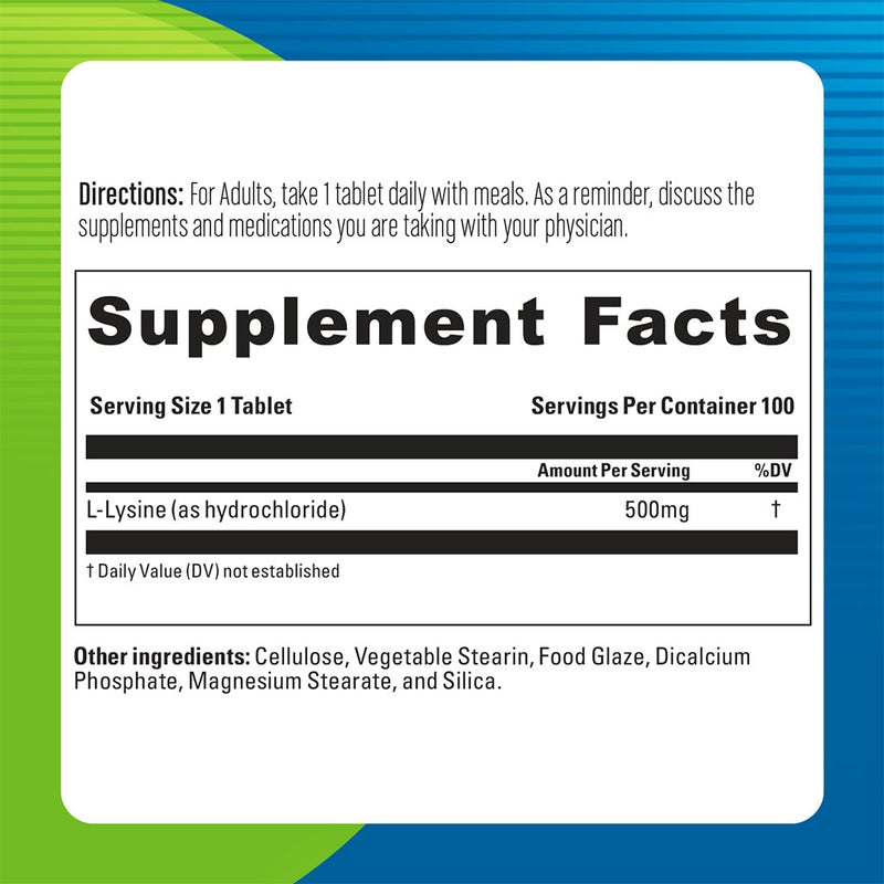 Blueberry Naturals L- Lysine 500mg Tablets, Pack of 100's