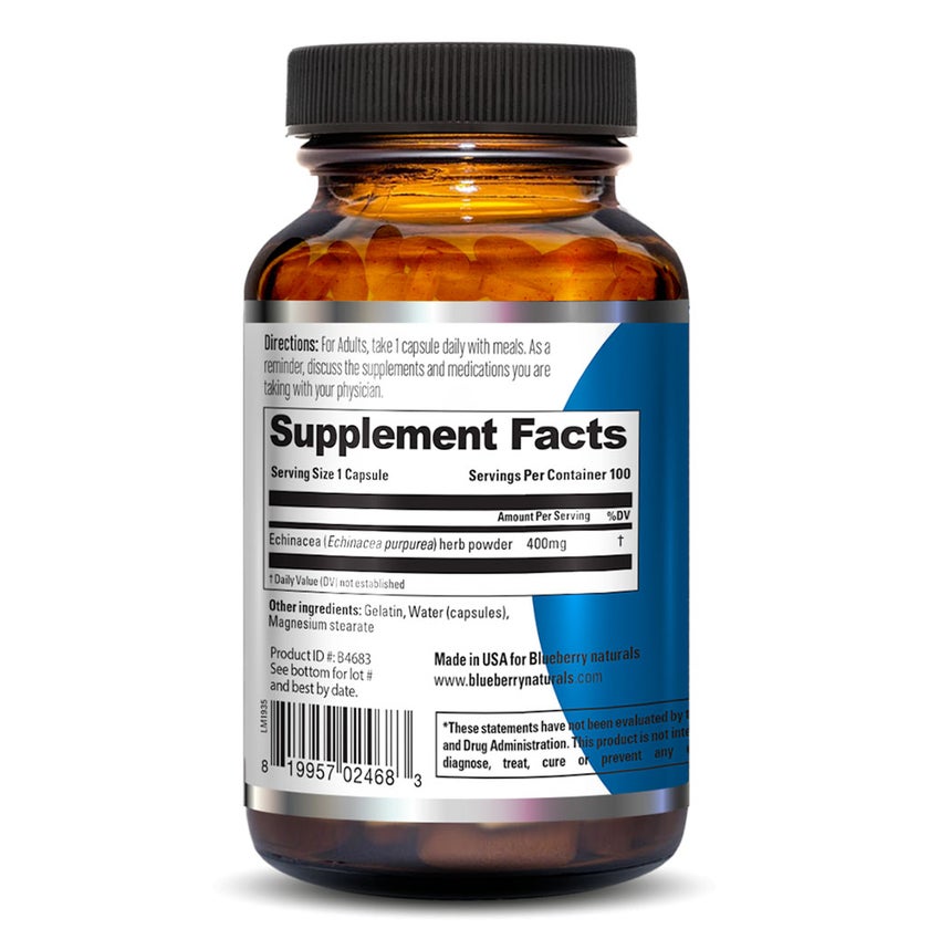 Blueberry Naturals Echinacea 400mg Capsules For Immune Support, Pack of 100’s