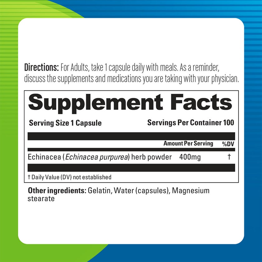 Blueberry Naturals Echinacea 400mg Capsules For Immune Support, Pack of 100’s