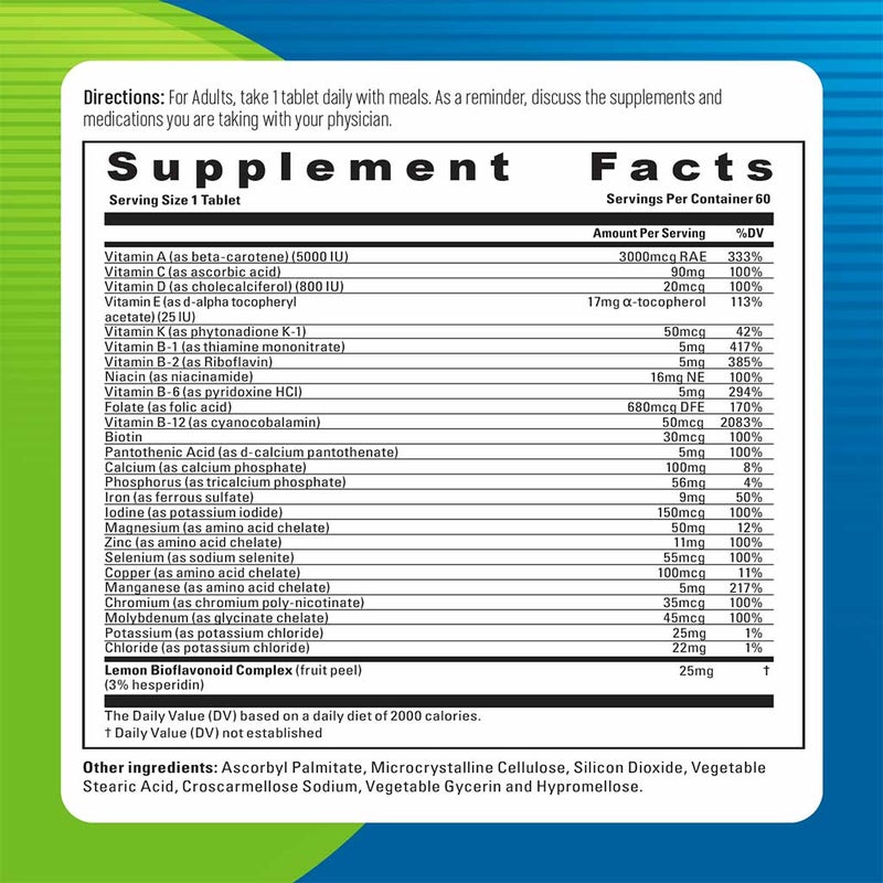 Blueberry Naturals Rainbow Adult Multivitamins & Minerals Supplement Tablets, Pack of 60's
