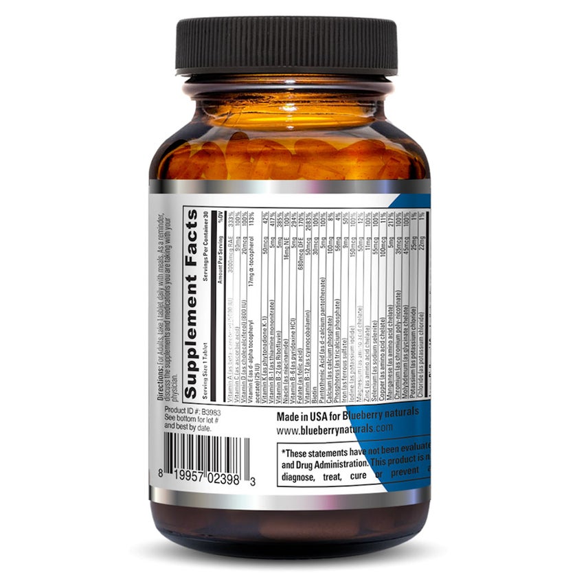 Blueberry Naturals Rainbow Adult Multivitamins & Minerals Supplement Tablets, Pack of 30's
