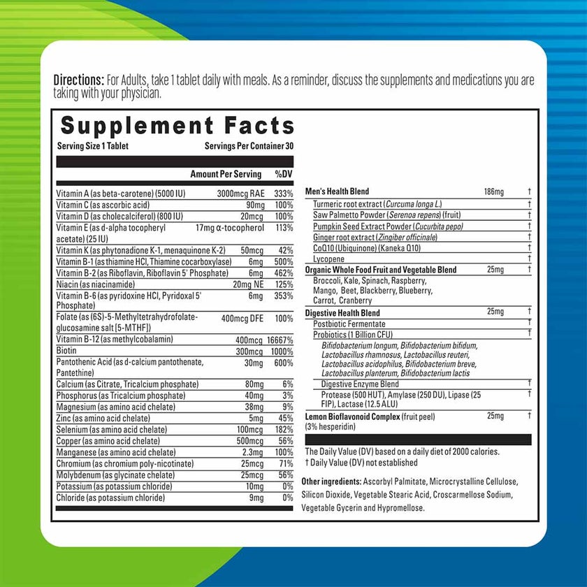 Blueberry Naturals One Daily Men's Multivitamins & Minerals Tablets, Pack of 30's