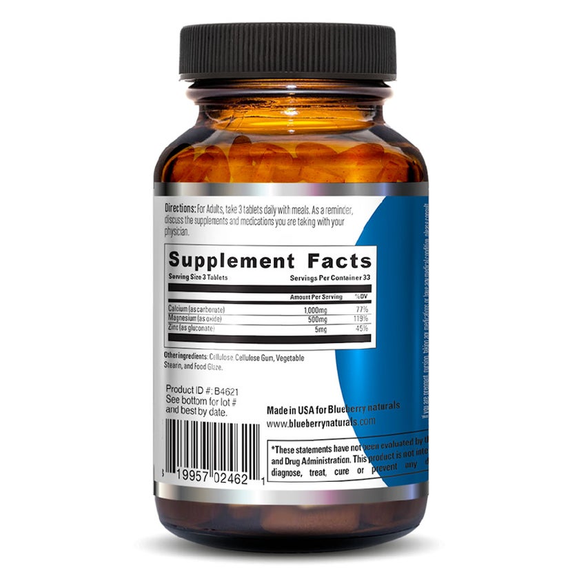 Blueberry Naturals Calcium Magnesium & Zinc Tablets, Pack of 100's