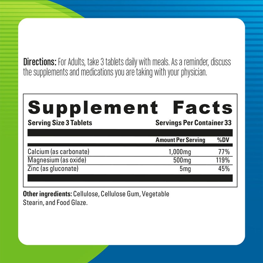 Blueberry Naturals Calcium Magnesium & Zinc Tablets, Pack of 100's