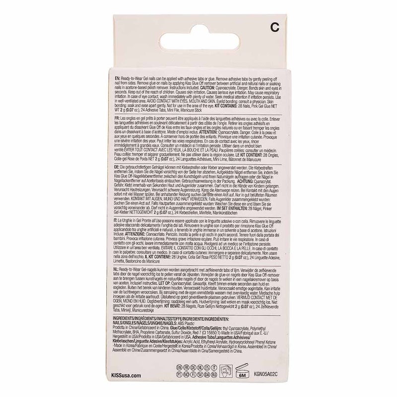 Kiss Gel Fantasy No Pressure Ready To Wear Nails With Glue And Adhesive Tabs, KGN17C, Pack of 24's